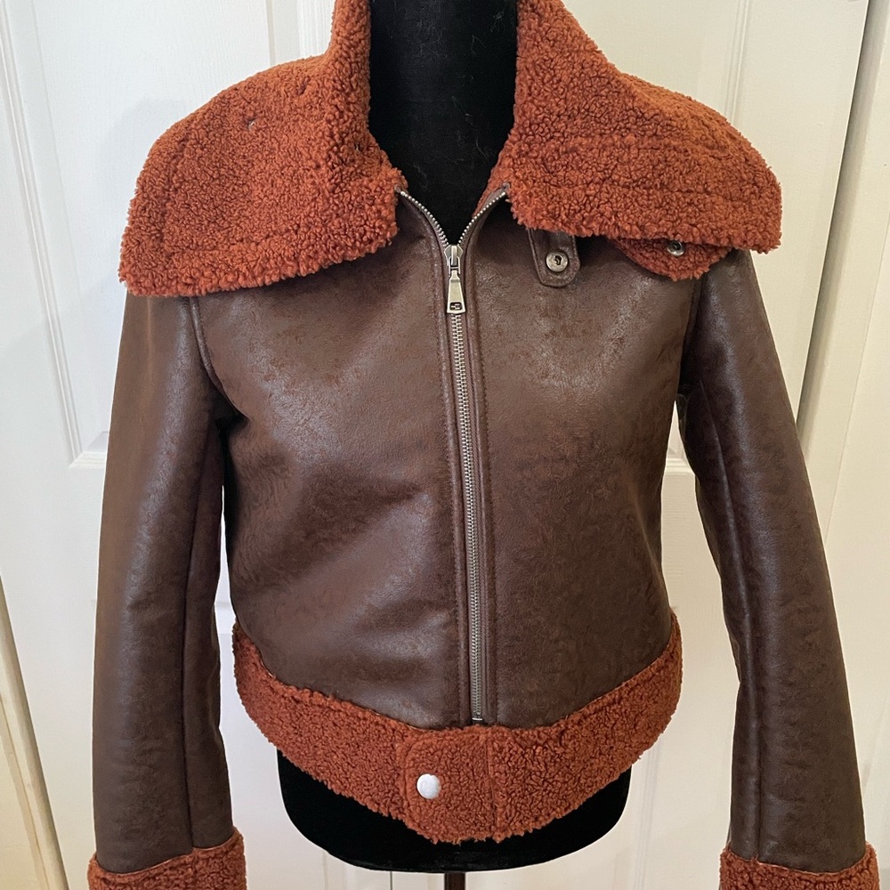 Forever 21 Chocolate Teddy Jacket with Rust Accents